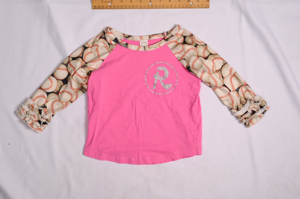 Sunshine & Rodeos Pink with glitter R baseball T shirt
