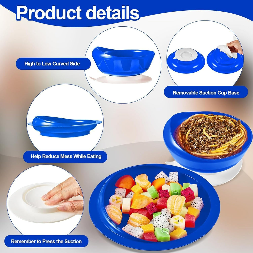 Hushee 3 Sets Adaptive Spill Proof Scoop Bowl and Plate Set with Suction Base