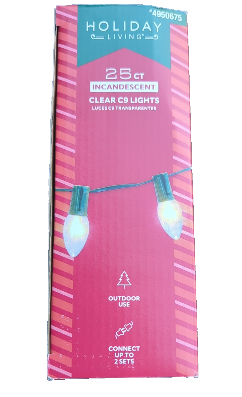 Lot of 2 Holiday Living-25 Count Light String-Clear Incandescent Lights C9