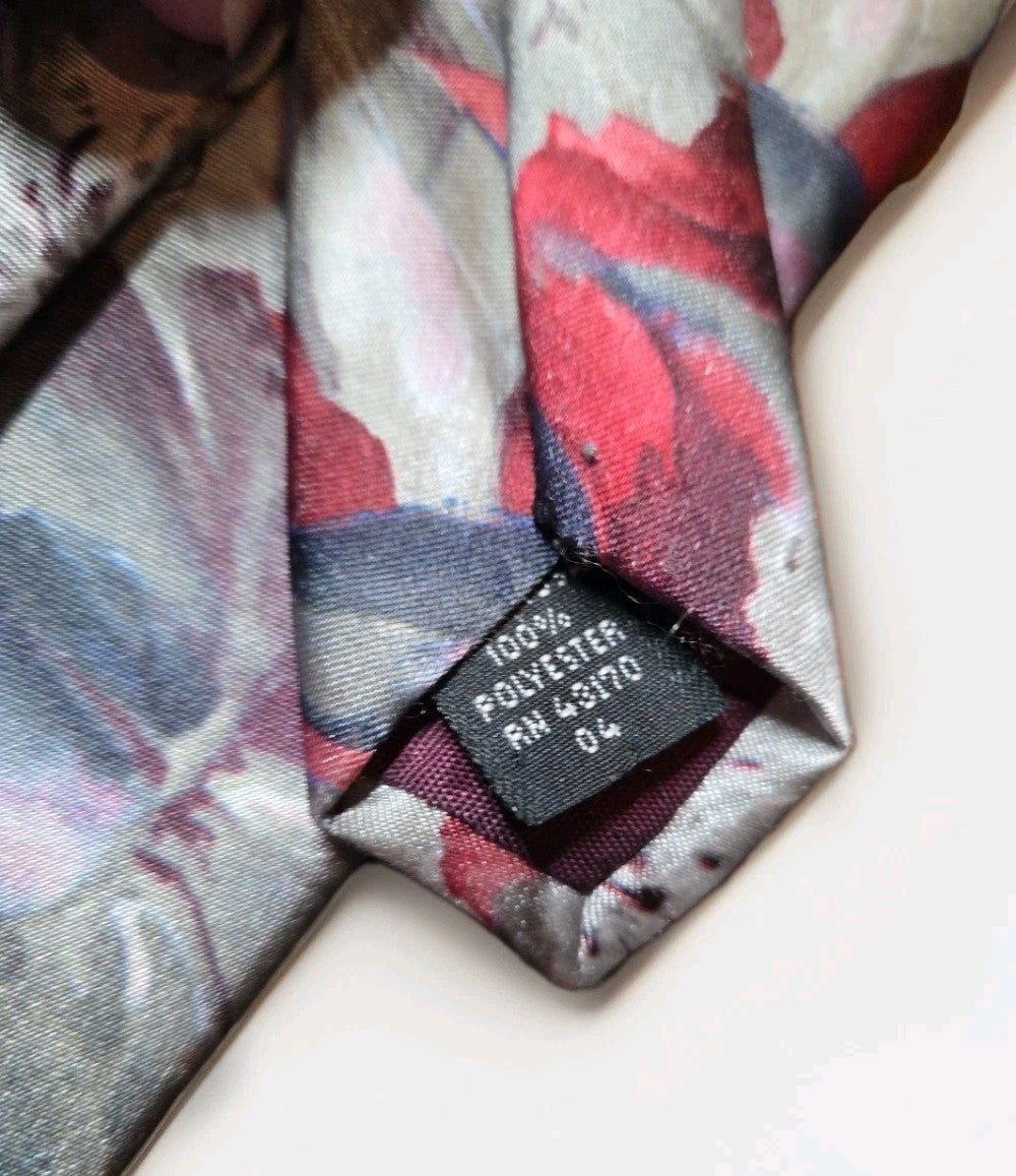 Essex Row Burgundy Floral Silk Necktie 57" Italian Fabric Made in USA Neck Tie