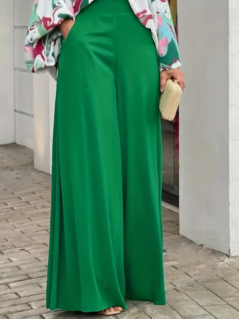 Batwing Sleeve Tie Dye Blouse & High Waist Solid Pantsuits
