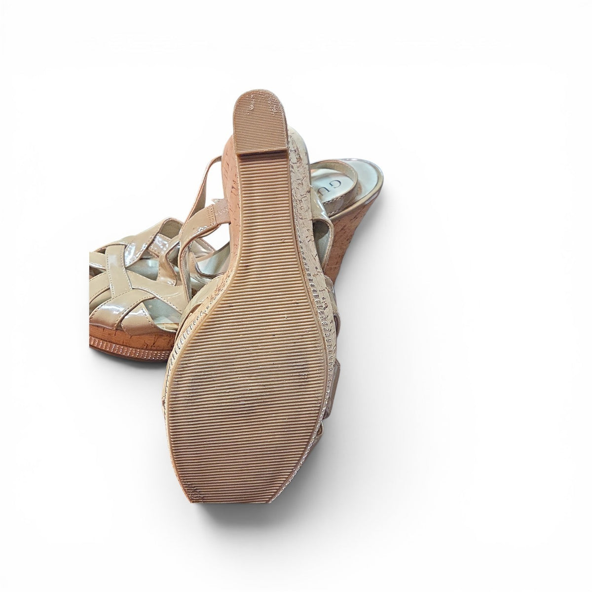 Guess Cork Wedge Heel  Nude, Beige, Women's   Buckle Strap Open Toe Shoe  9.5