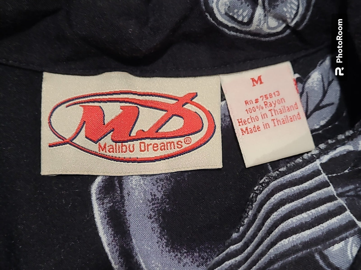 Malibu Dreams Shirt Mens M Black S/S Hawaiian Button Up  Aloha Cocktails