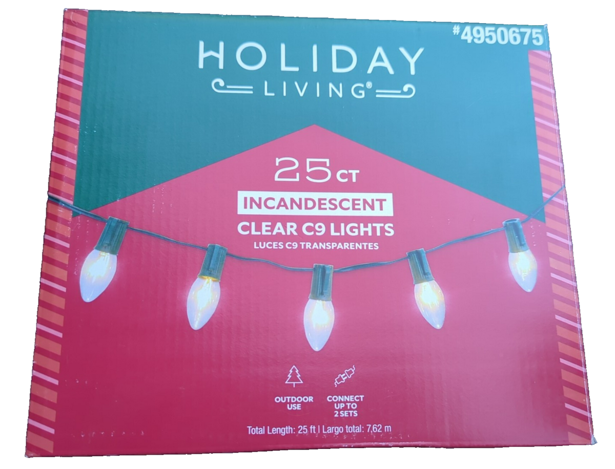 Lot of 2 Holiday Living-25 Count Light String-Clear Incandescent Lights C9