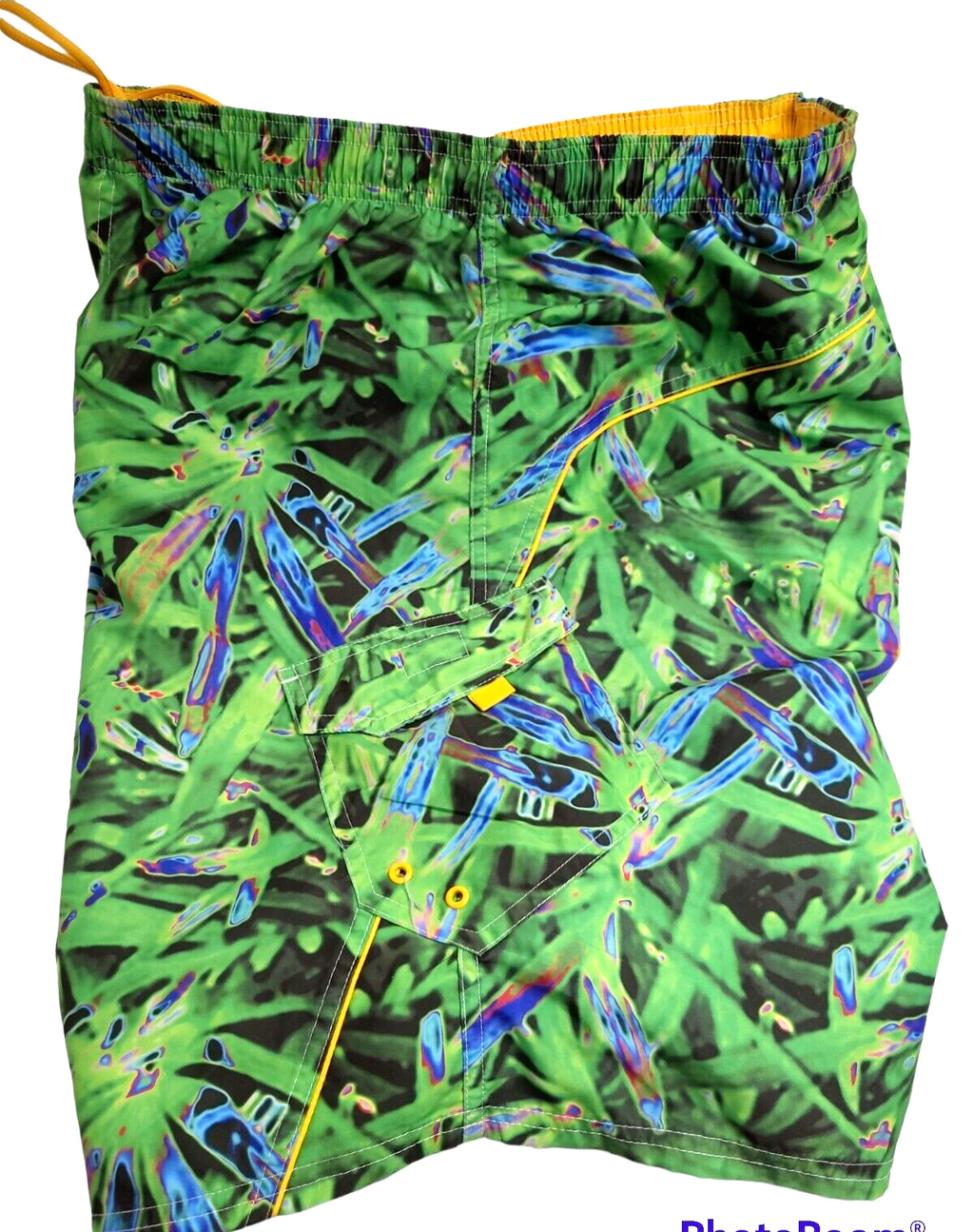 East West mens green & yellow swim trunks size Large