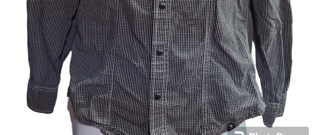 Marc Ecko Shirt Mens Small Black & White SNAP Front Button Up Camp Long Sleeve