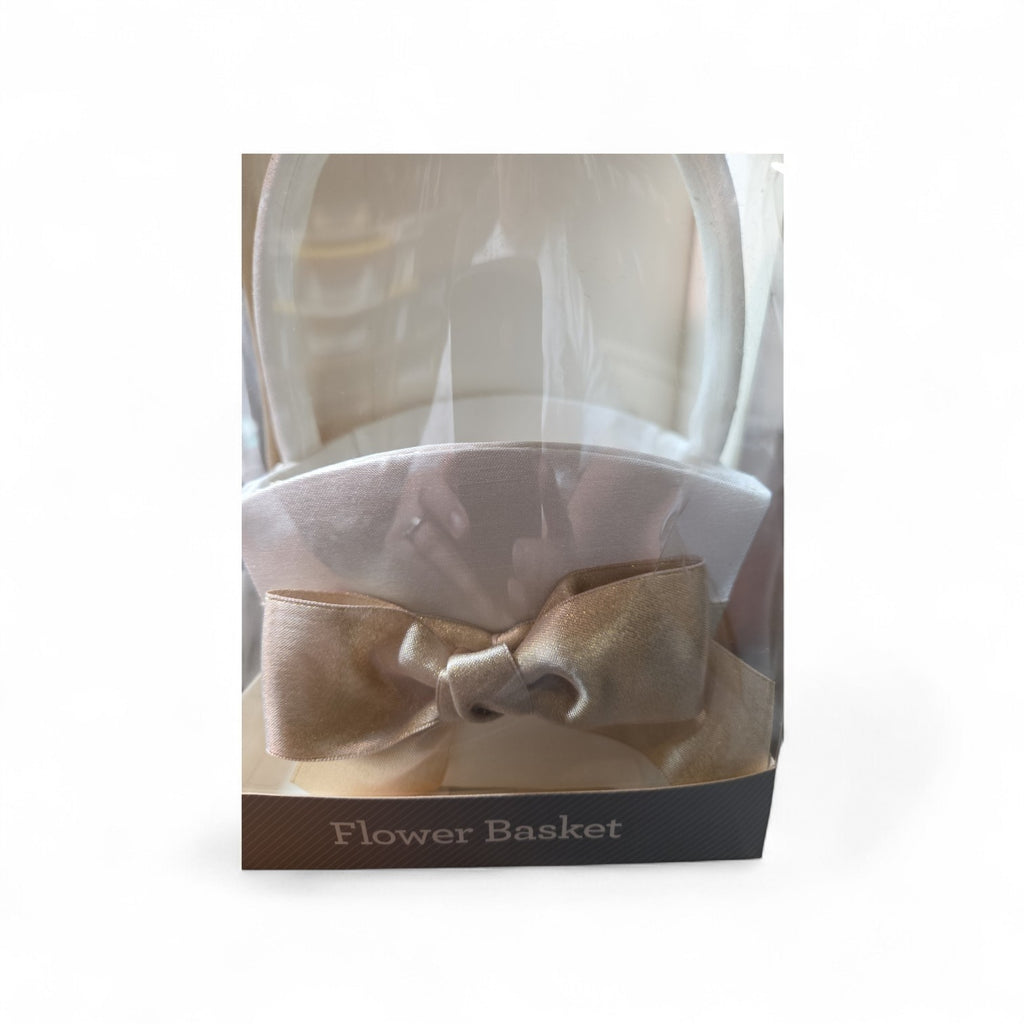 Way To Celebrate White Flower Girl Basket Satin with Gold Bow