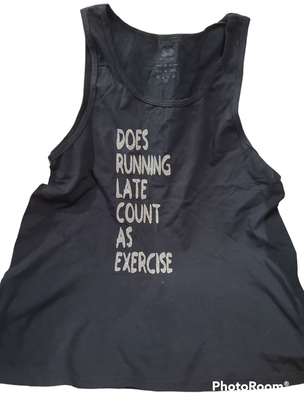FOL- T-shirt "Does Running Late Count As Exercise?" black & silver