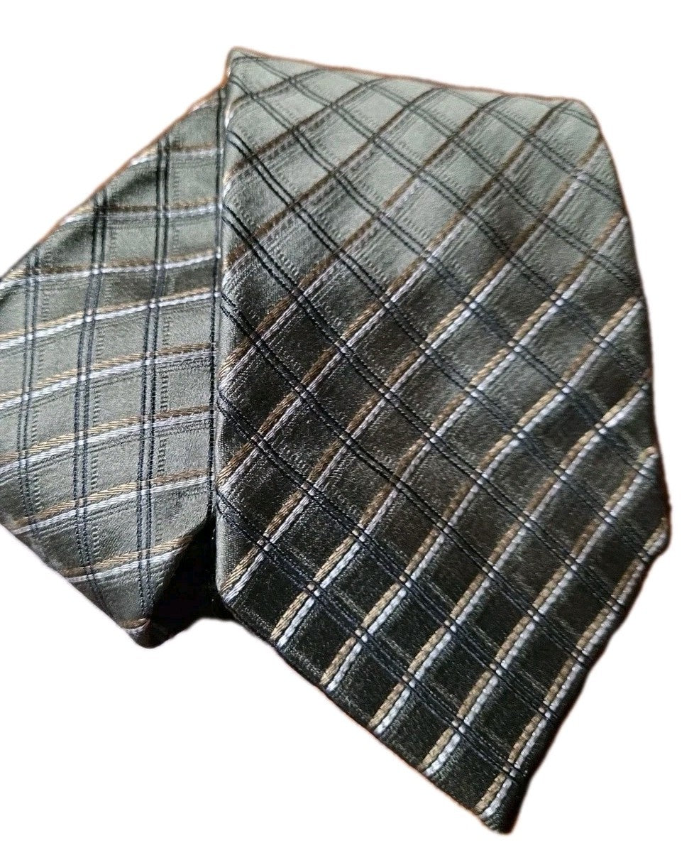Geoffrey Beene Olive Green, Black, Gold, & White Men's Tie