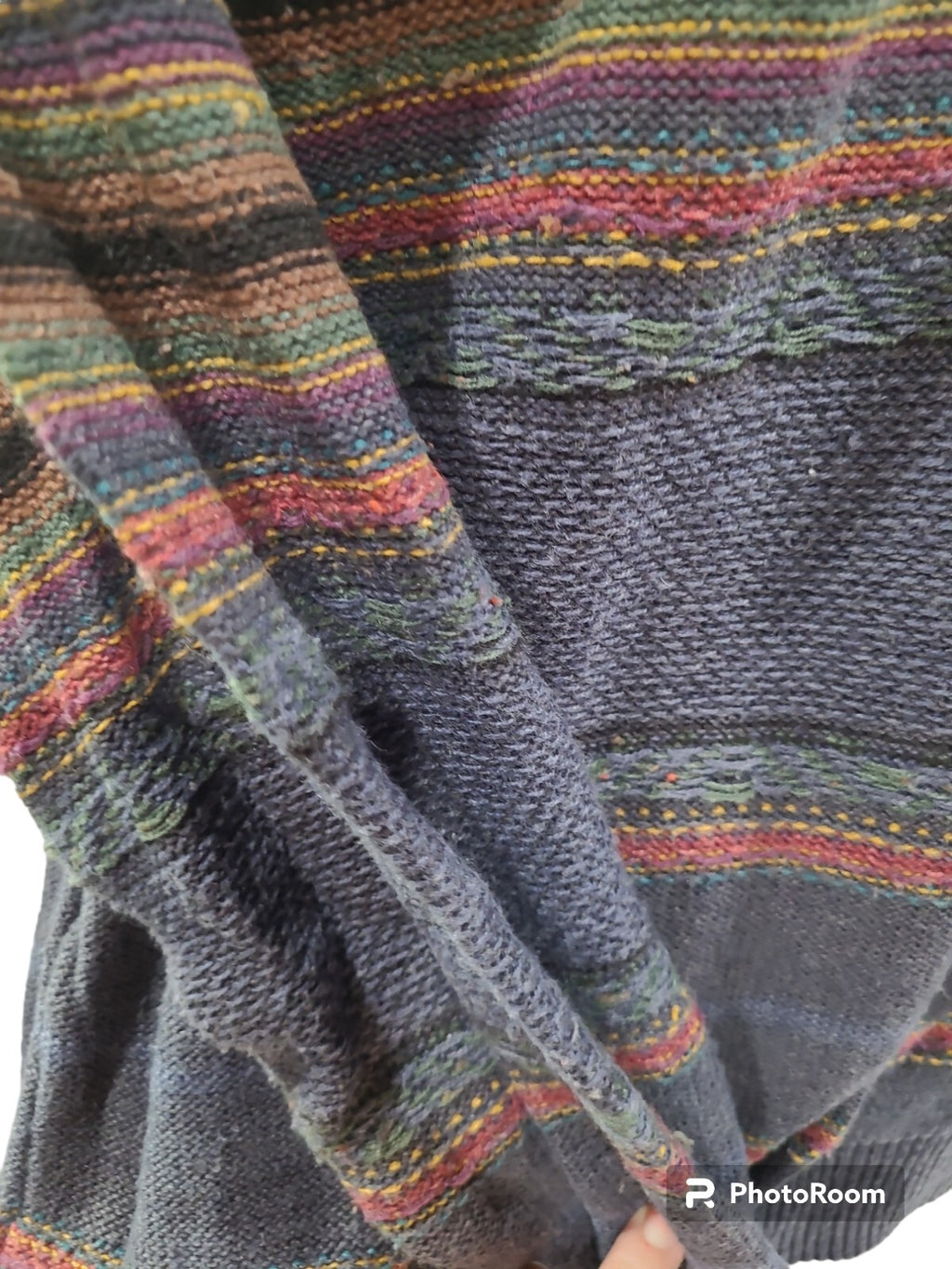 ETCHINGS HEATHER BLUE WITH STRIPES MENS SWEATER LARGE❄️