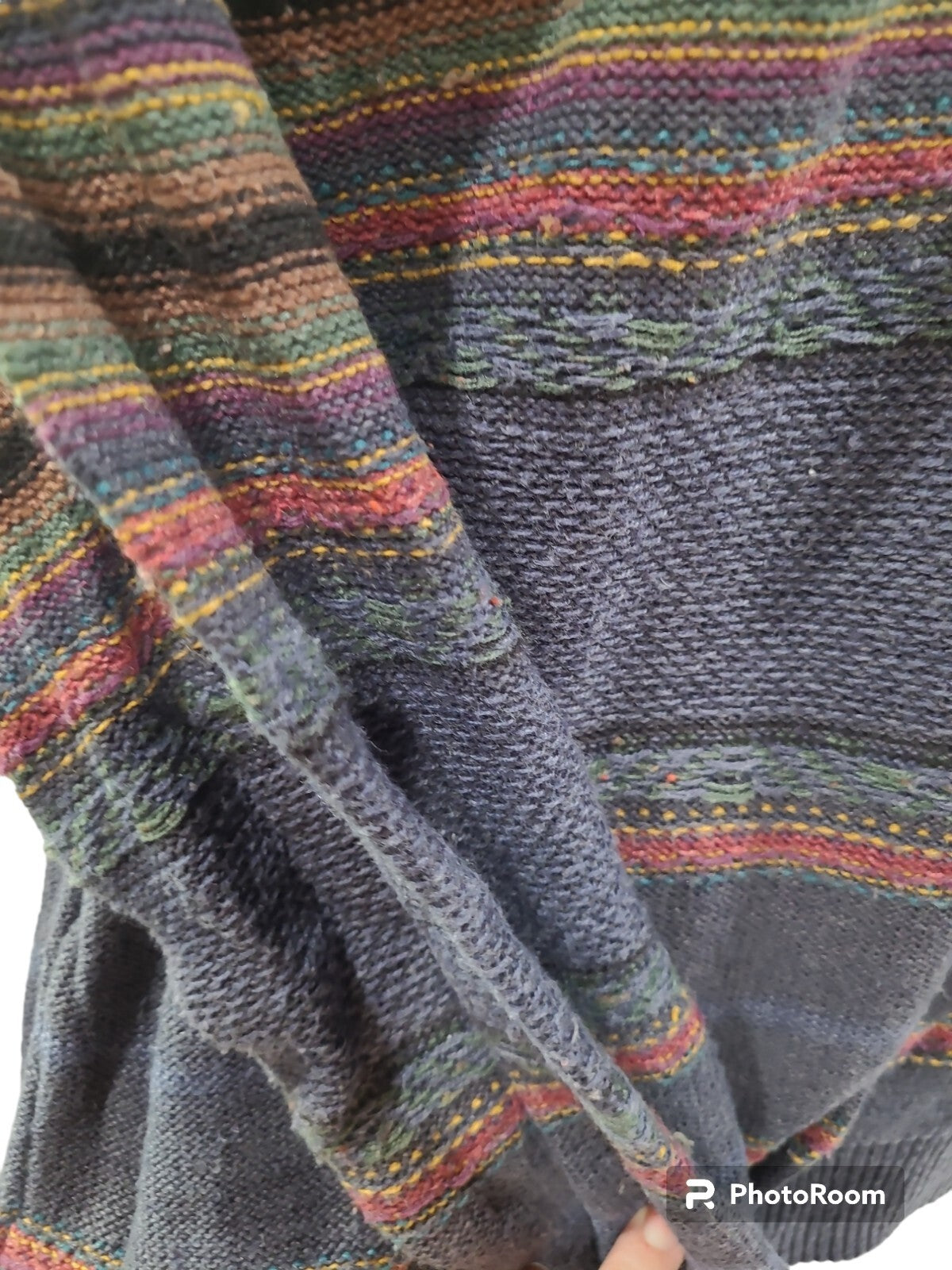 ETCHINGS HEATHER BLUE WITH STRIPES MENS SWEATER LARGE❄️