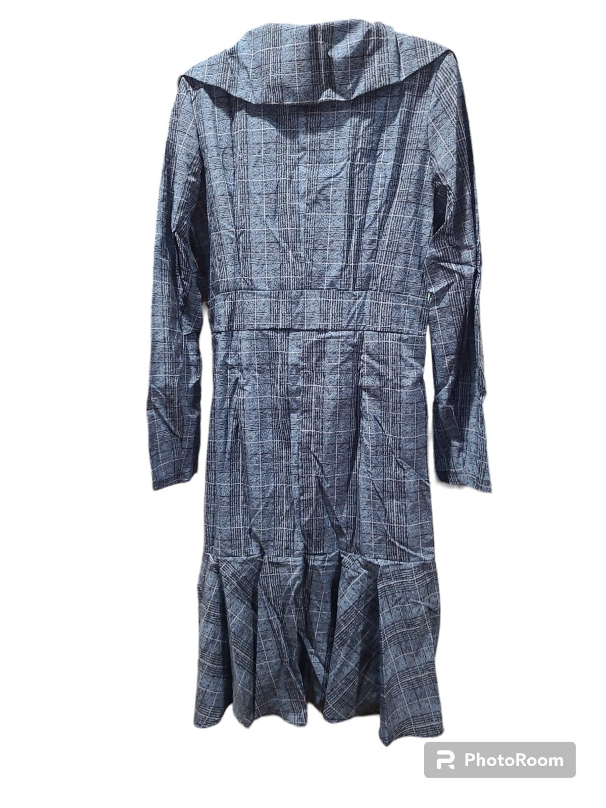 Casual/Flared Ruffled Navy Blue & Black Pinstripe  Dress Size Large.🌟
