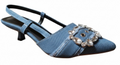 Womens Fashion Pointy Toe Buckle Strap Fringe Denim Sandals Kitten Heel