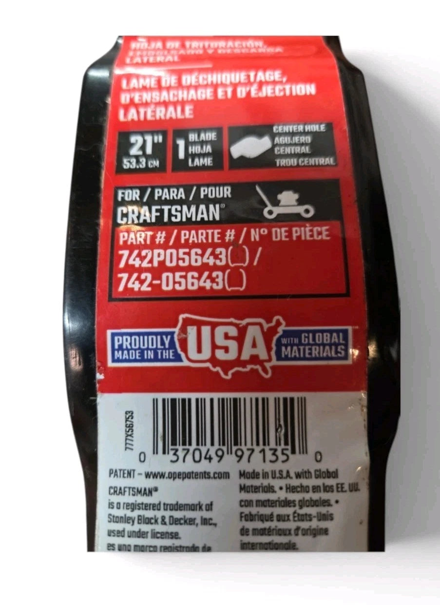 CRAFTSMAN 21" inch Deck Multipurpose Mower Blade 742-05643 S-Shaped Center Hole