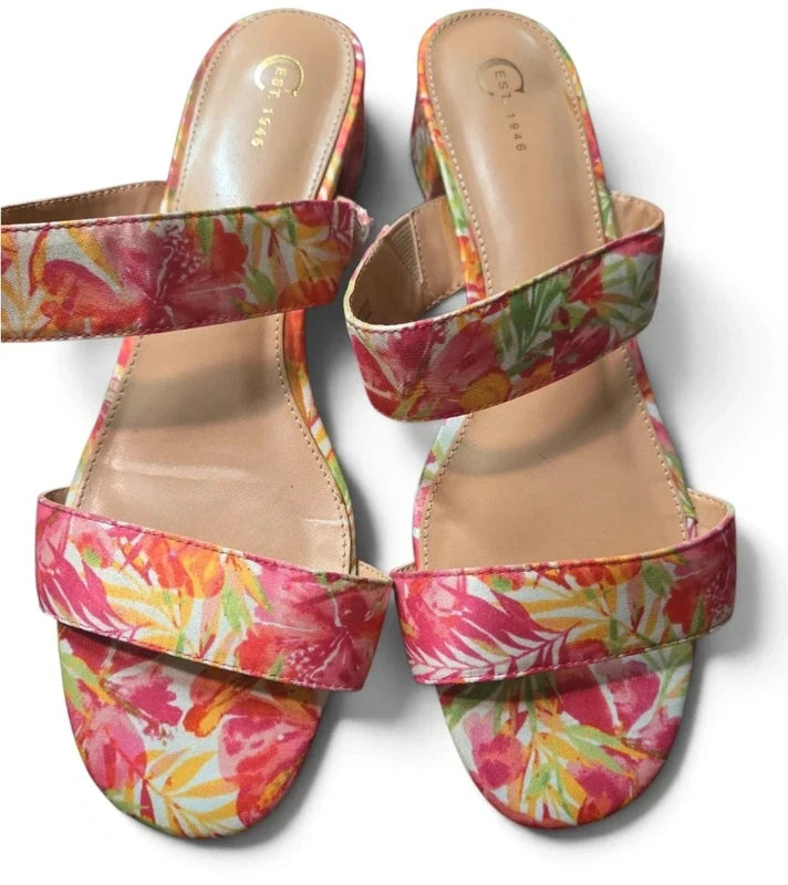 Ladies Cato Bright Floral Print Slip On Low Heel Size 9