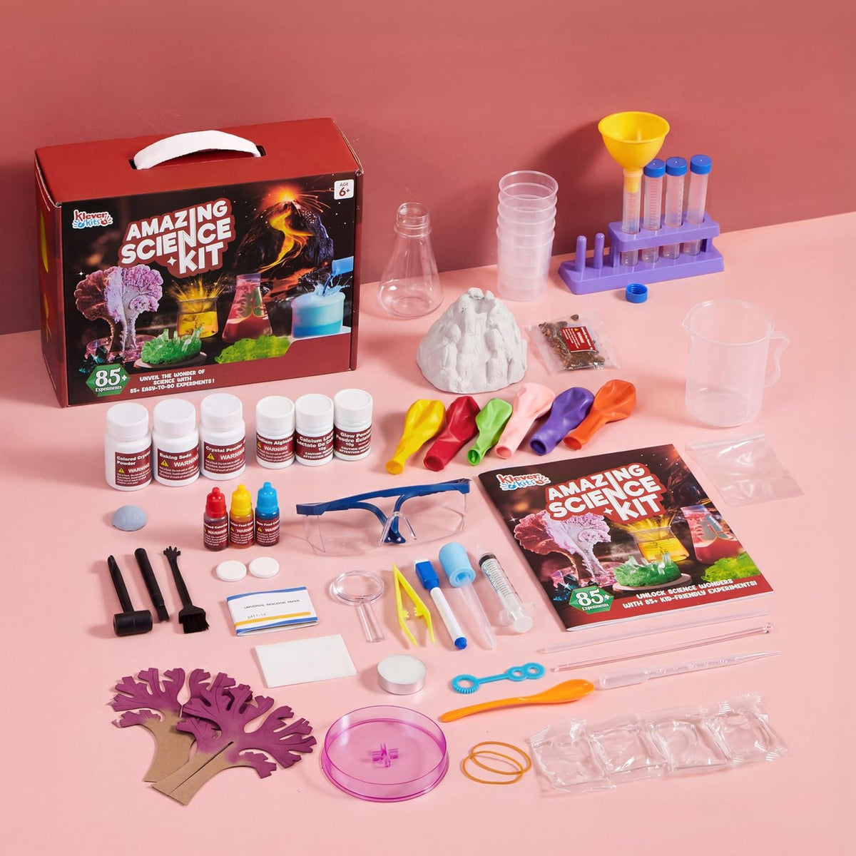 Klever Kits Amazing Science Kits- 85+ Experiments Educational Toys, STEM Activities with Erupting Volcano and Growing Crystal Tree for Kids Aged 6 7 8+