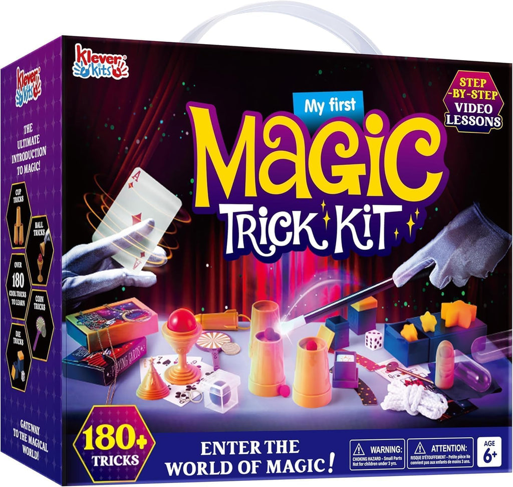 JOVA Klever Kits 180+ Magic Set- My First Magic Trick Kit- Amazing Magician Toy with Step-by-Step Video Lessons, for Kids Aged 6+ Easy Tricks of Wand and Illusion Cards