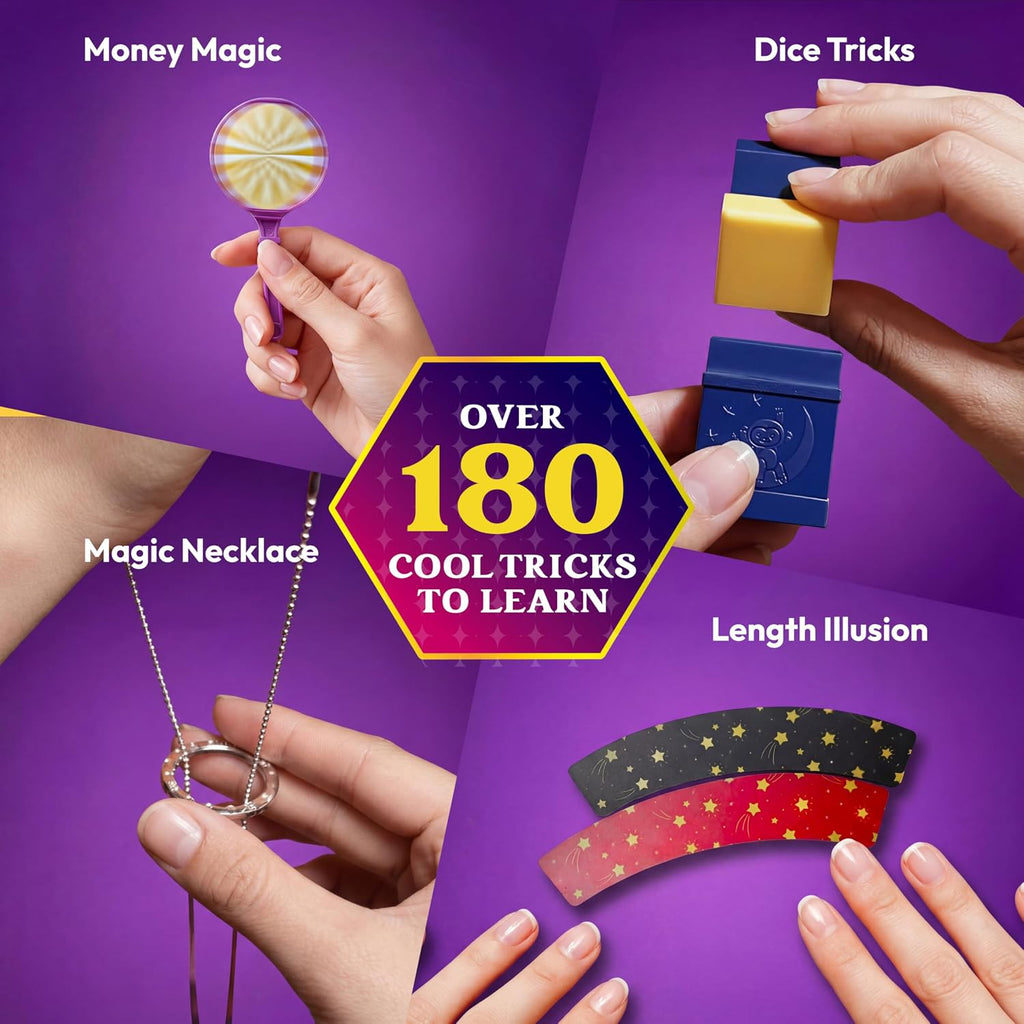 JOVA Klever Kits 180+ Magic Set- My First Magic Trick Kit- Amazing Magician Toy with Step-by-Step Video Lessons, for Kids Aged 6+ Easy Tricks of Wand and Illusion Cards
