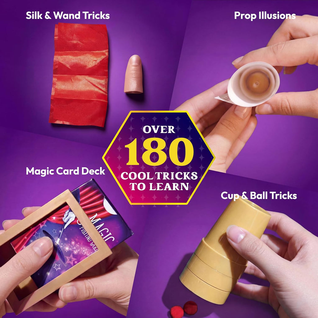JOVA Klever Kits 180+ Magic Set- My First Magic Trick Kit- Amazing Magician Toy with Step-by-Step Video Lessons, for Kids Aged 6+ Easy Tricks of Wand and Illusion Cards