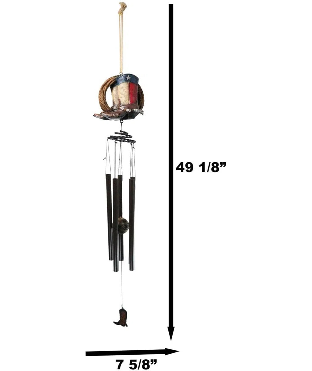 Western Country Rustic Texas Cowboy Boot With Lasso Ropes Hanging Wind Chime