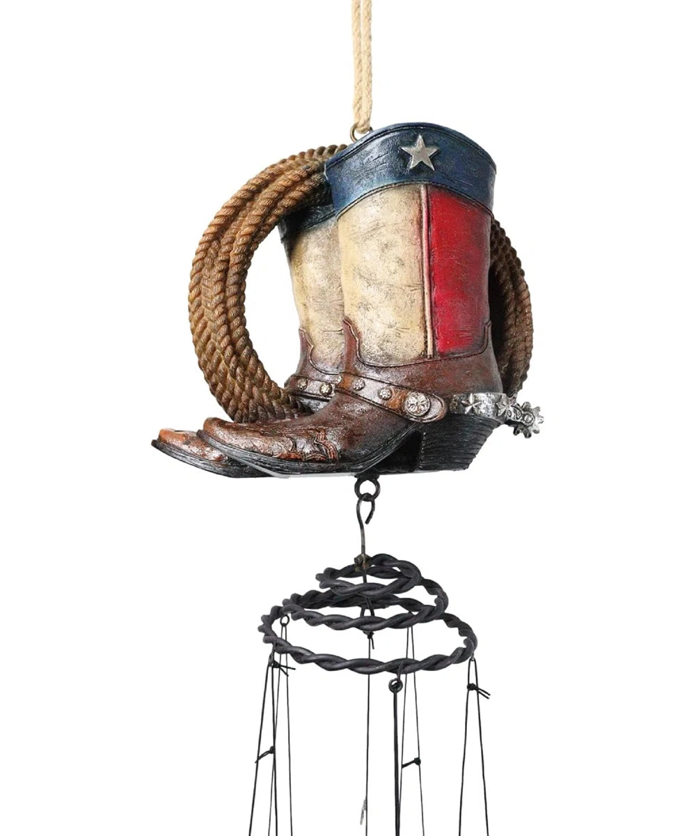 Western Country Rustic Texas Cowboy Boot With Lasso Ropes Hanging Wind Chime