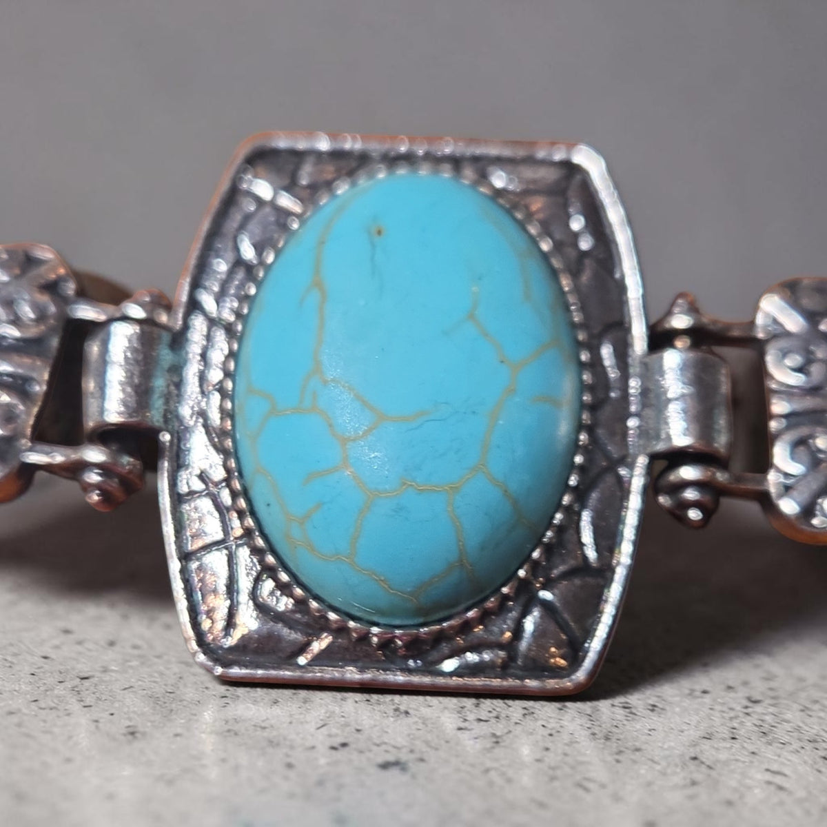 Fashionable Turquoise & Silver Rectangle Bracelet