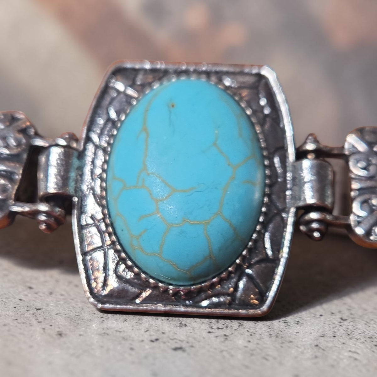 Fashionable Turquoise & Silver Rectangle Bracelet