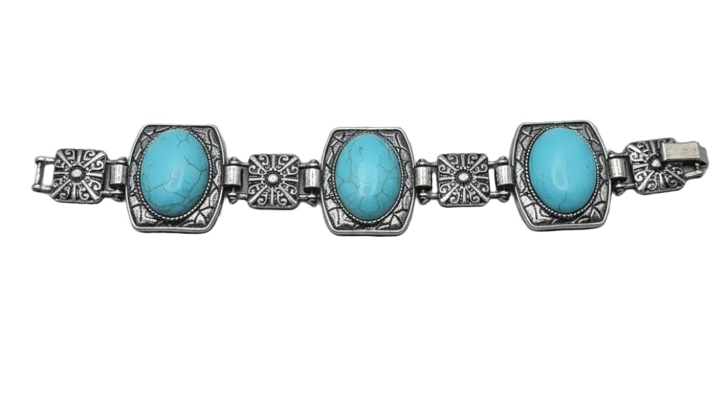 Fashionable Turquoise & Silver Rectangle Bracelet