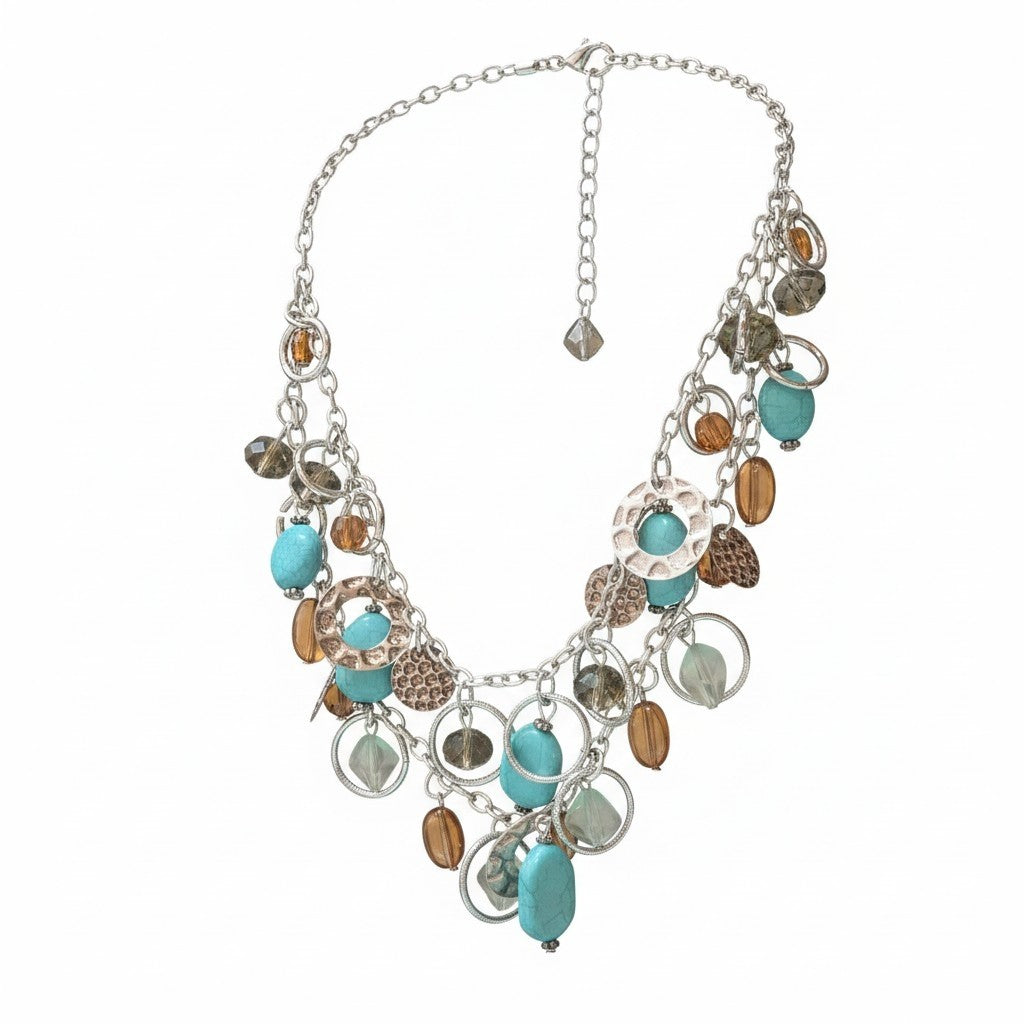 P&G Collections Fashion Jewelry Necklace and Earring set Turquoise and Brown Acrylic Glass