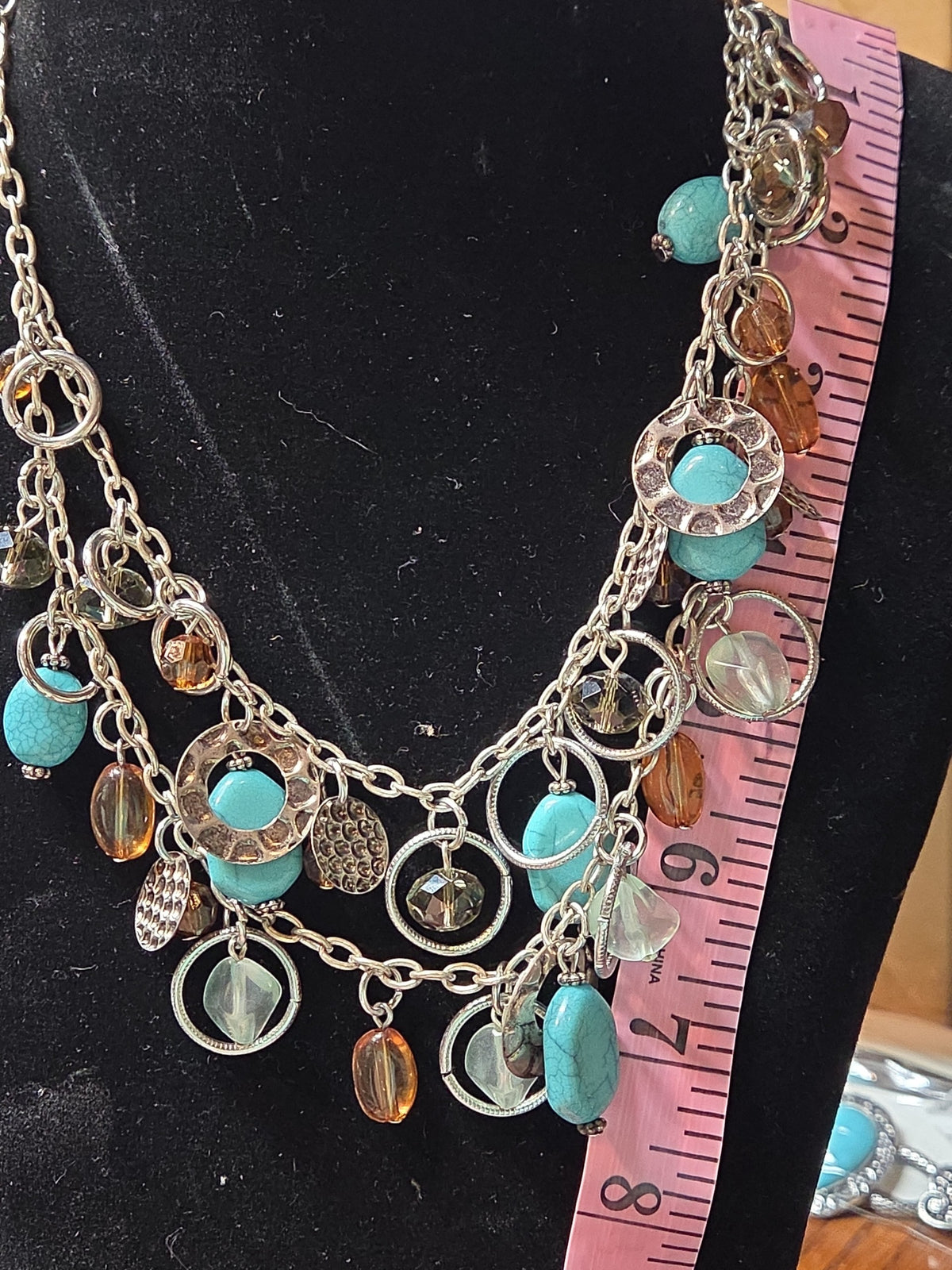 P&G Collections Fashion Jewelry Necklace and Earring set Turquoise and Brown Acrylic Glass
