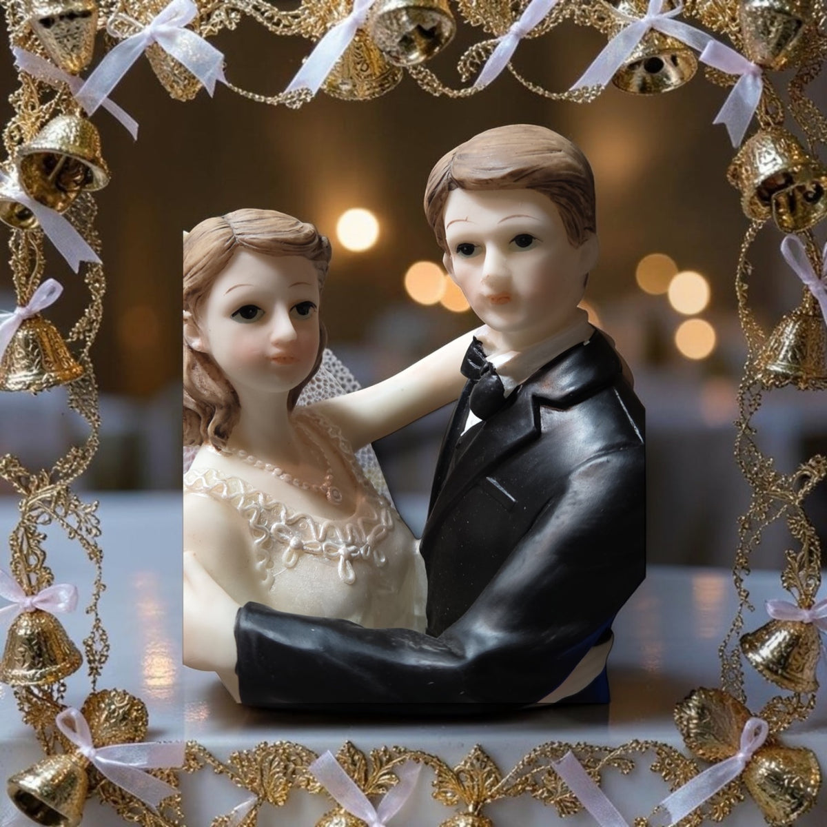 Bride and Groom Figurine White Wedding Couple Figurine Romantic Resin 8" #2