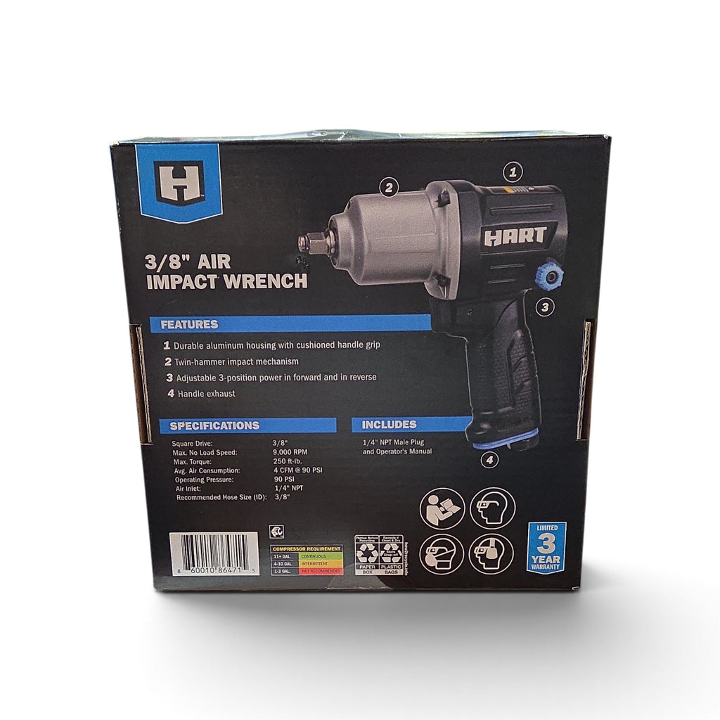 Hart 665064638 3/8" Pneumatic Impact Wrench 250 Ft Lbs